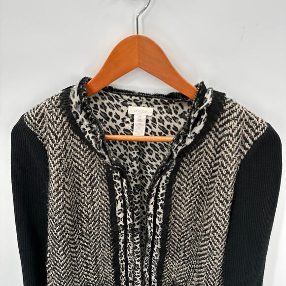 Chico’s Herringbone Tweed Wool Blend Blazer Jacket with Leopard Trim // S - Picture 3 of 12